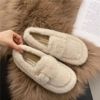 Venkovní dámské zimní bavlněné boty 2024 Nové dámské teplé plyšové nadýchané chlupaté mokasíny dámské nazouvací kožené ploché boty Zapatillas Mujer