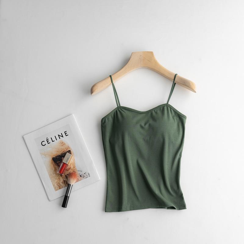 Women Cotton Camisole Tank Top Built-in Padded Bra Spaghetti Strap Basic Undergarment S-XL