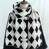 Korean Style Khaki Hollow Diamond Plaid Scarf for Women Winter Literary Retro Knitted Wool Warm Student Scarf