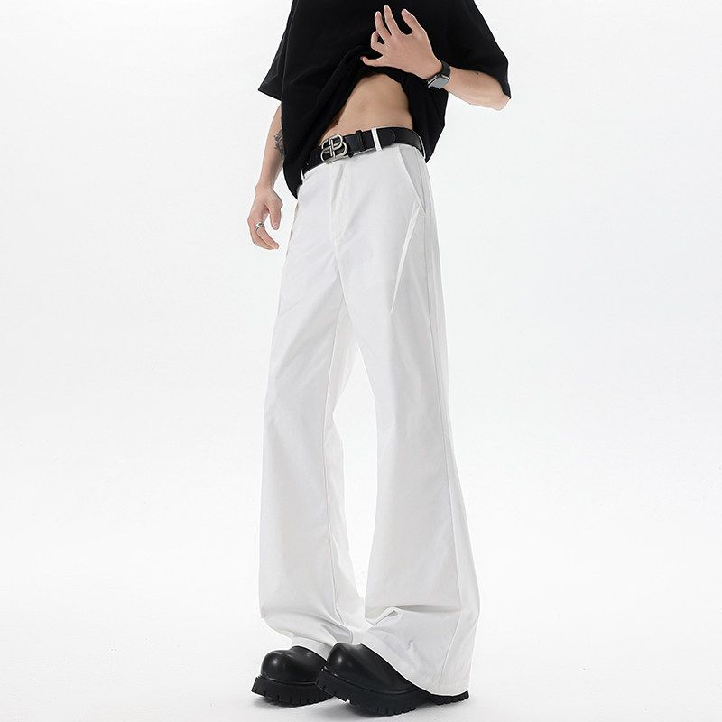 Dongjie No Logo Flus Scimitar Pants American High Street Style Flared Pants Men s Stretch Straight Casual Suit Pants White M