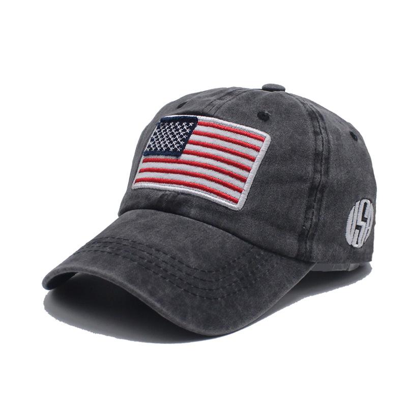 Popular washed old baseball caps, European and American versatile flag embroidered pure cotton men's and women's baseball caps