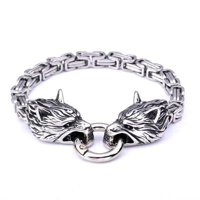 Men 'S Domineering Stainless Steel Viking Wolf Head Bracelet Bracelet Byzantine King Chain Bracelet For Trade And E -Commerce 
