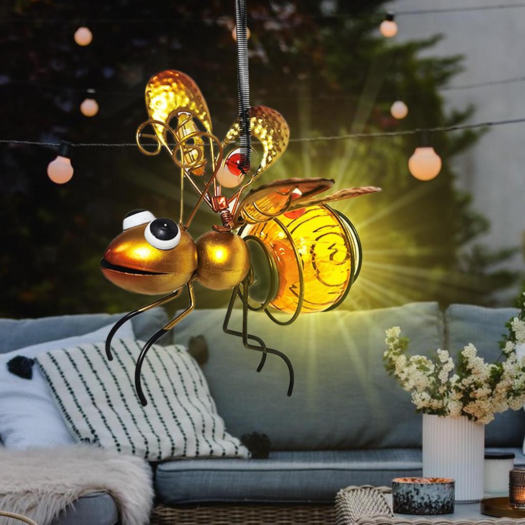 Solar Iron Insect Statue With LED Fairy Light Outdoor Waterproof Hanging Tree Ornament For Fence Yard Courtyard Garden Art Decor