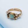 Vintage Gold Silver Color Round Rings for Women Inlaid with Green Stone Adjustable Personalized Creativity Party Rings Jewelry