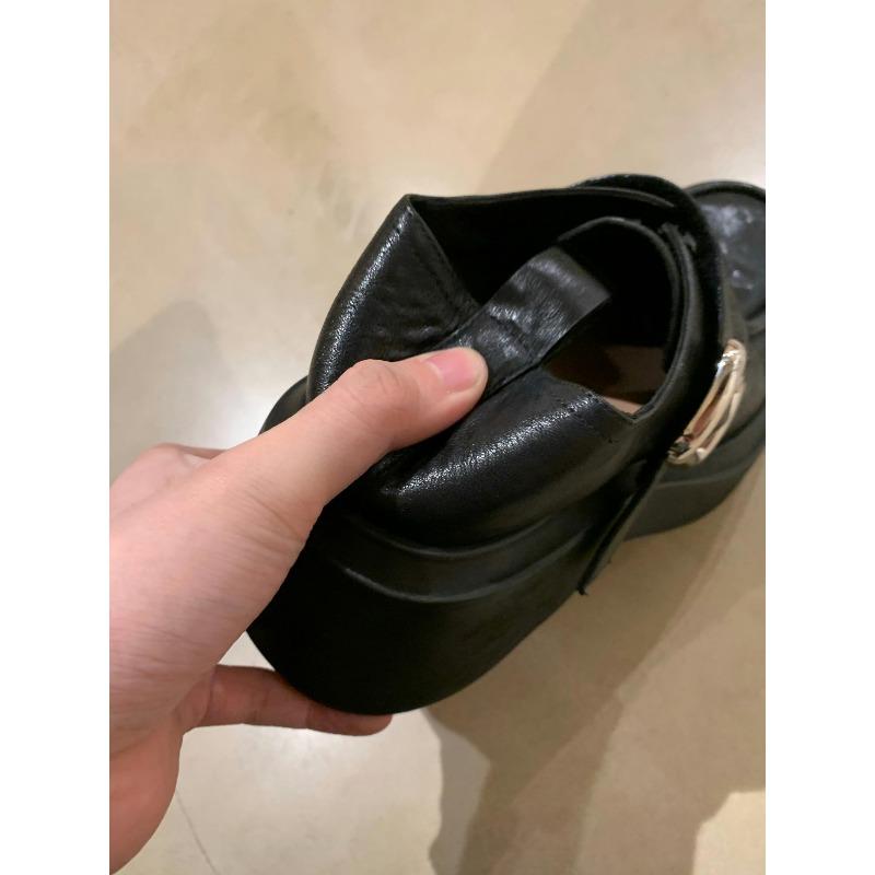 Sheepskin washed leather round head British one-pedal small leather shoes women's muffin single shoes platform lazy retro