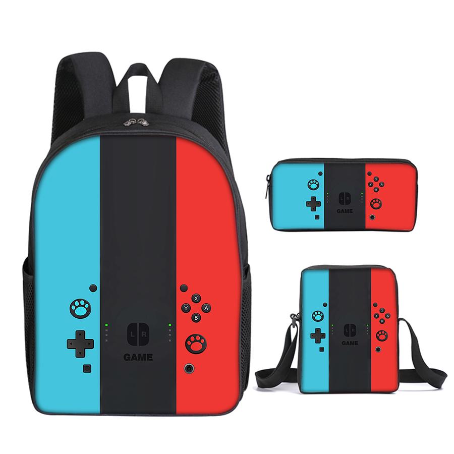 Ensemble de 3 pièces Sac Messager pour Console de Jeux, Trousse à Crayons, Sacs d'École pour Garçons/Filles Enfants Meilleurs Cadeaux Sac à Dos d'École Dessin Animé