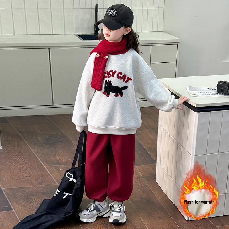 

Модный флисовый свитшот для девочек и зимний костюм-двойка на 2025 год 170cm