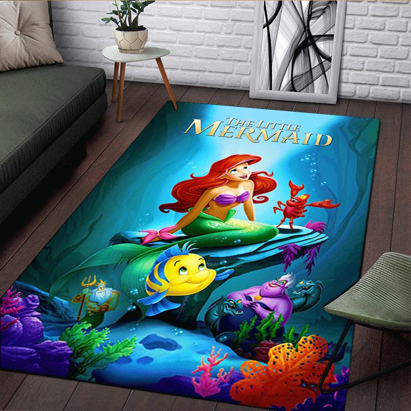 1pc Mermaid Pattern Area Rug Soft Flannel Floor Mat for Living Room,Office,Bedroom and Carpet,Sofa Coffee Table Floor Mat