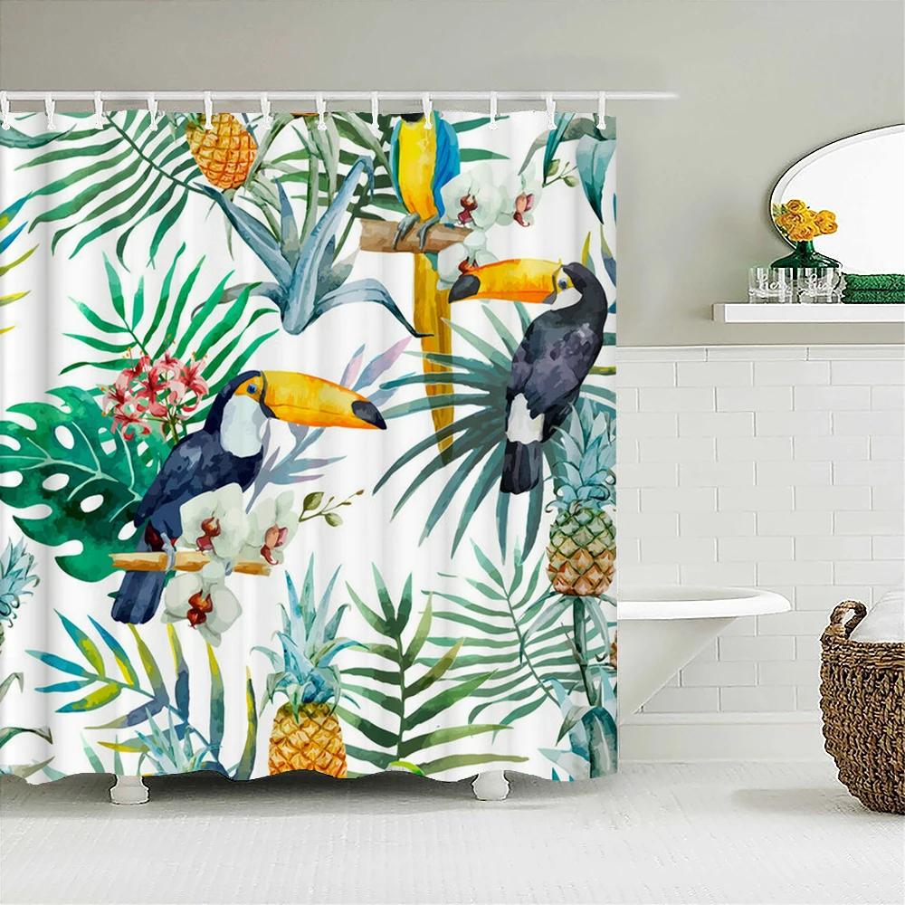 3D Badezimmervorhänge Tropische Grüne Blätter Pflanzen Monstera Druck Duschvorhang Heimdekoration Wasserdichter Stoff Badewannenvorhang