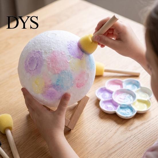 Customizable Bedside Light DIY Paint Your Own Moon Lamp, LED Night Kit with 8 Safe Pvc Lamp Colors And Brushes, Kids Craft Project, Warm Glow Bedroom