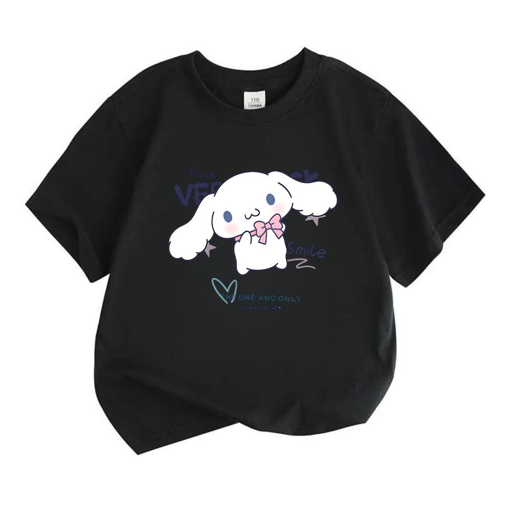 Cute White Long Ear Cartoon Character Print Kids 100% Cotton T-shirt Boys Girls Casual O-Neck Short Sleeve Tee Soft Breathable Summer Daily Comfortabl