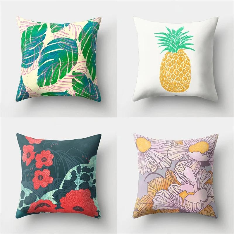 Office Living Room Home Pillowcase Green Leaf Coconut Tree Pattern Pillowcase Car Ornaments