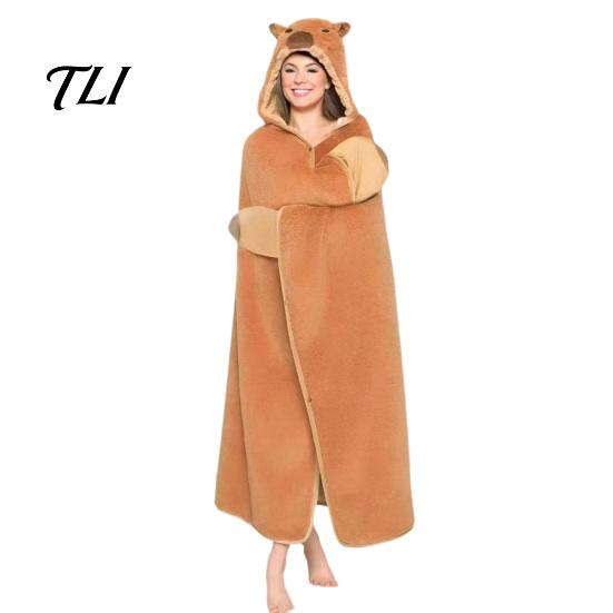 Damen Halloween Kostüm Tier Tragbare Decke Hoodie für Damen, Übergroßer Flanell Pullover Knopfleiste Decke, Cosplay Umhang Nachtwäsche Winter