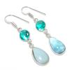 Natural Larimar, Tourmaline 925 Sterling Silver Jewelry Earring 1.97" m6I58