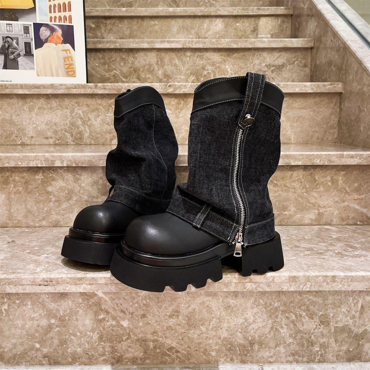 

Western cowboy boots women s thick-soled heightening Martin short trouser boots 2025 new small pile knight boots 40