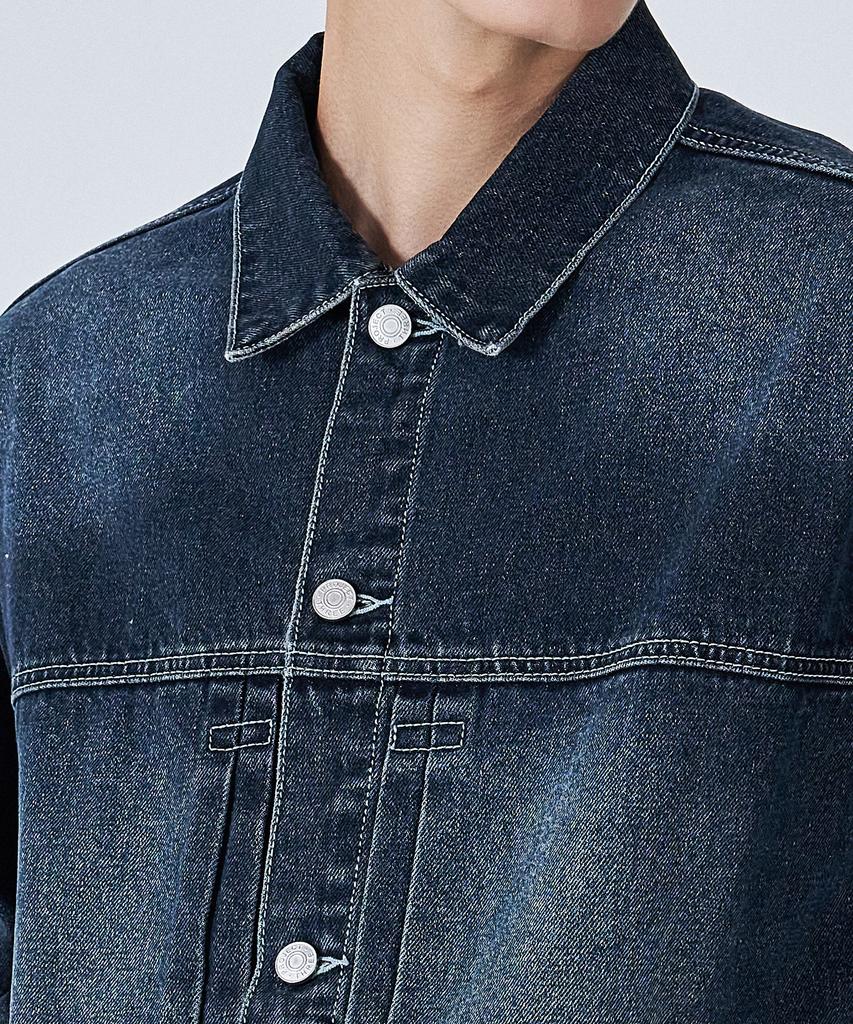 PROJECT3 Washed Denim Trucker Jacket [Dark Blue]_Tj0913