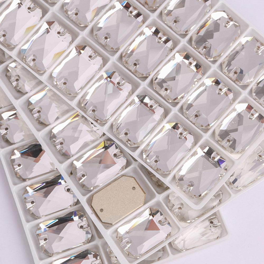 Rhinestone Manufacturer High Quality Crystal Clear Loose Rhinestones Sew-On Stone Flatback Rectangle Octagon Glass Rhinestones 20*28mm 12pcs