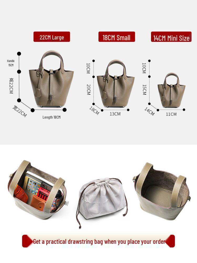 Women's Cowhide Leather Bucket Handbag: Small, Versatile, High-End for Work or Commute