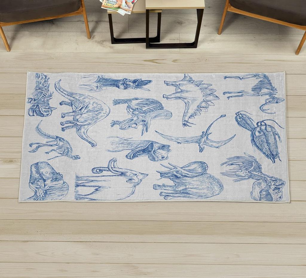 Dinosaur Decorative Rug,Jurassic Scenario Cartoon Animals in Wilderness Cloudy Sunrise Back, Quality Carpet for Bedroom Dorm and