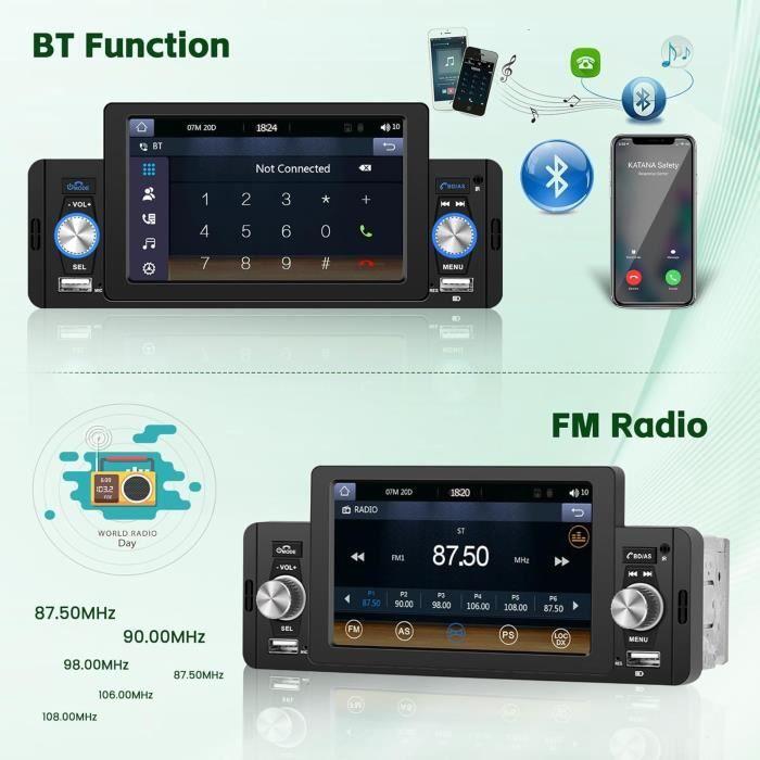 Autoradio 1 din - hikity - carplay android auto - écran tactile 5 pouces - bluetooth - microphone intégré