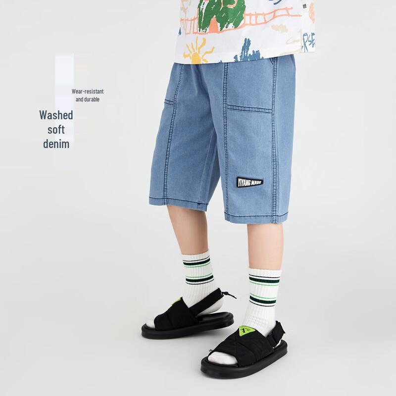 Boys Washed Stretchy Denim Capri Shorts 120