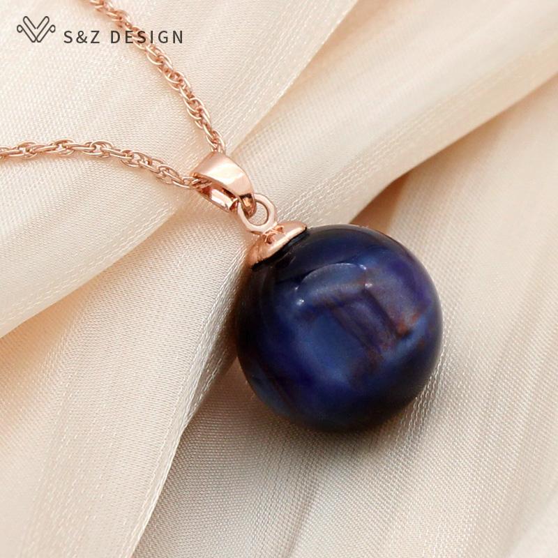 Fashion Rose Gold Color Round Acrylic Beads Pendant Necklace For Women Wedding Party Elegant Jewelry