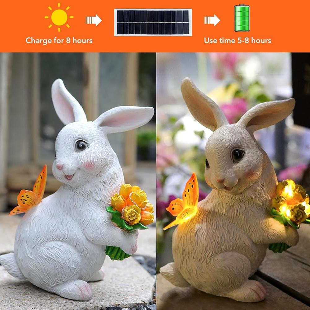 Solar Rabbit Statue Light Cute Bunny Statue Resin Rabbit Figurine Easter Rabbit Sculpture for Patio Yard Lawn