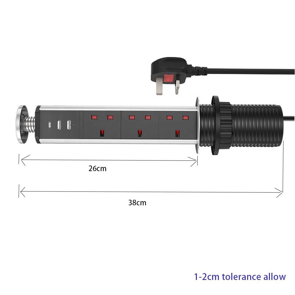 Smart Table Pop Up Power Socket 3 Outlet USB TYPE-C Tabletop Plug Household Multi Functional Hidden Power Strip