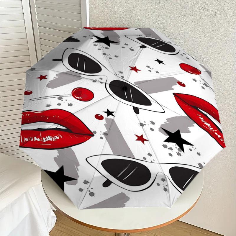 1pc lips glasses Automatic Open/Close Umbrella Compact Folding Umbrella with 8-Rib Shaft for Women/Men, Elegant Birthday1131S