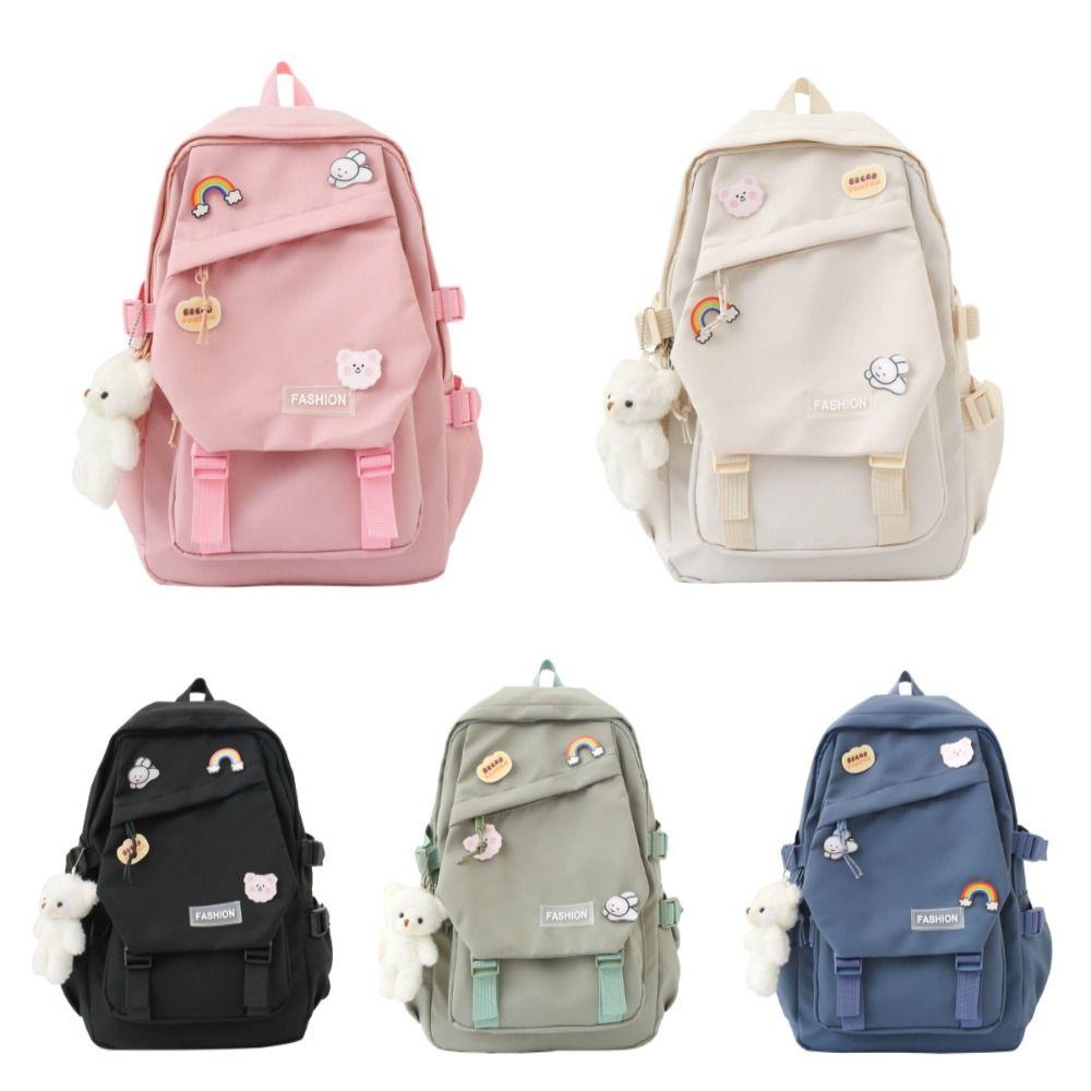 Nylon Large Capacity Bags Canvas Korean Style School Bag Sweet Badge Shoulder Backpack  Student