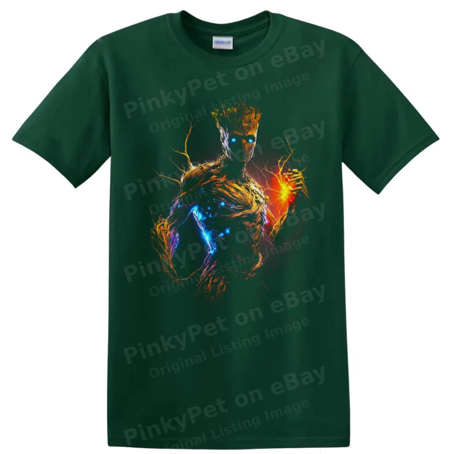 Groot Guardians of the Galaxy Cosmic Tree Hero T Shirt Neon Fire Art Tee Graphic