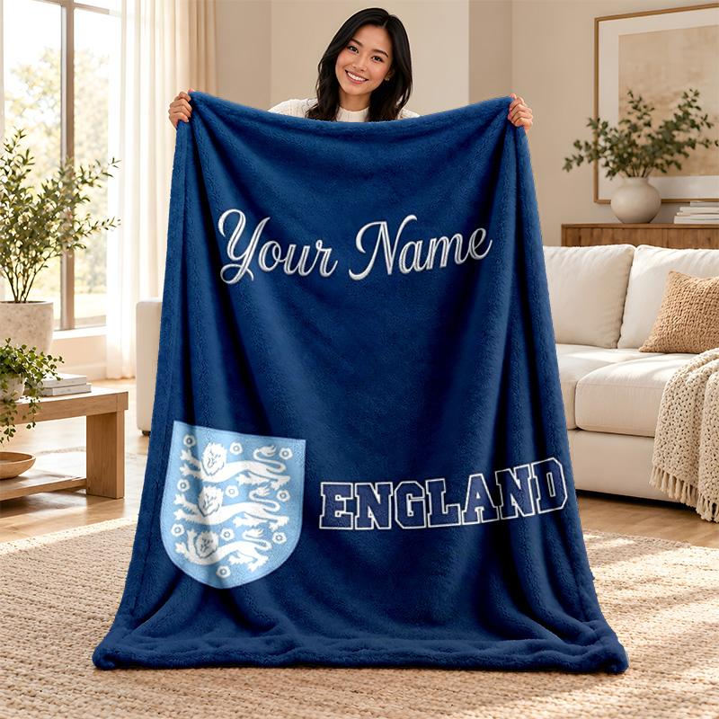 England national football team Custom Name Fleece Blanket Personalized Soft Cozy Throw Blanket Customized Gift for Birthday Christmas