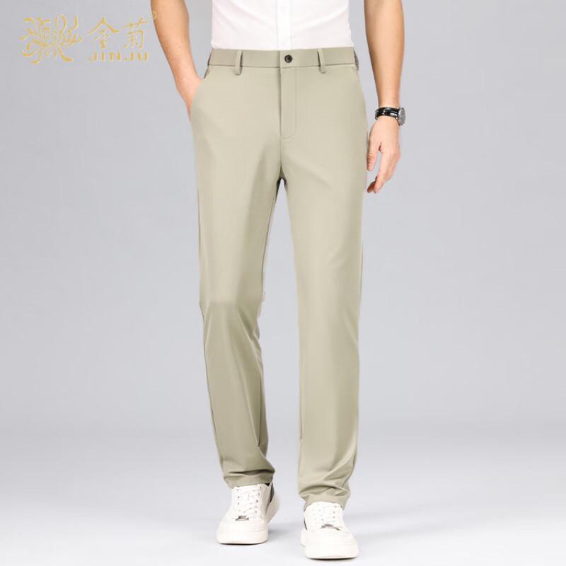 Golden Chrysanthemum Men s Ice Silk Straight Business Casual Trousers 30