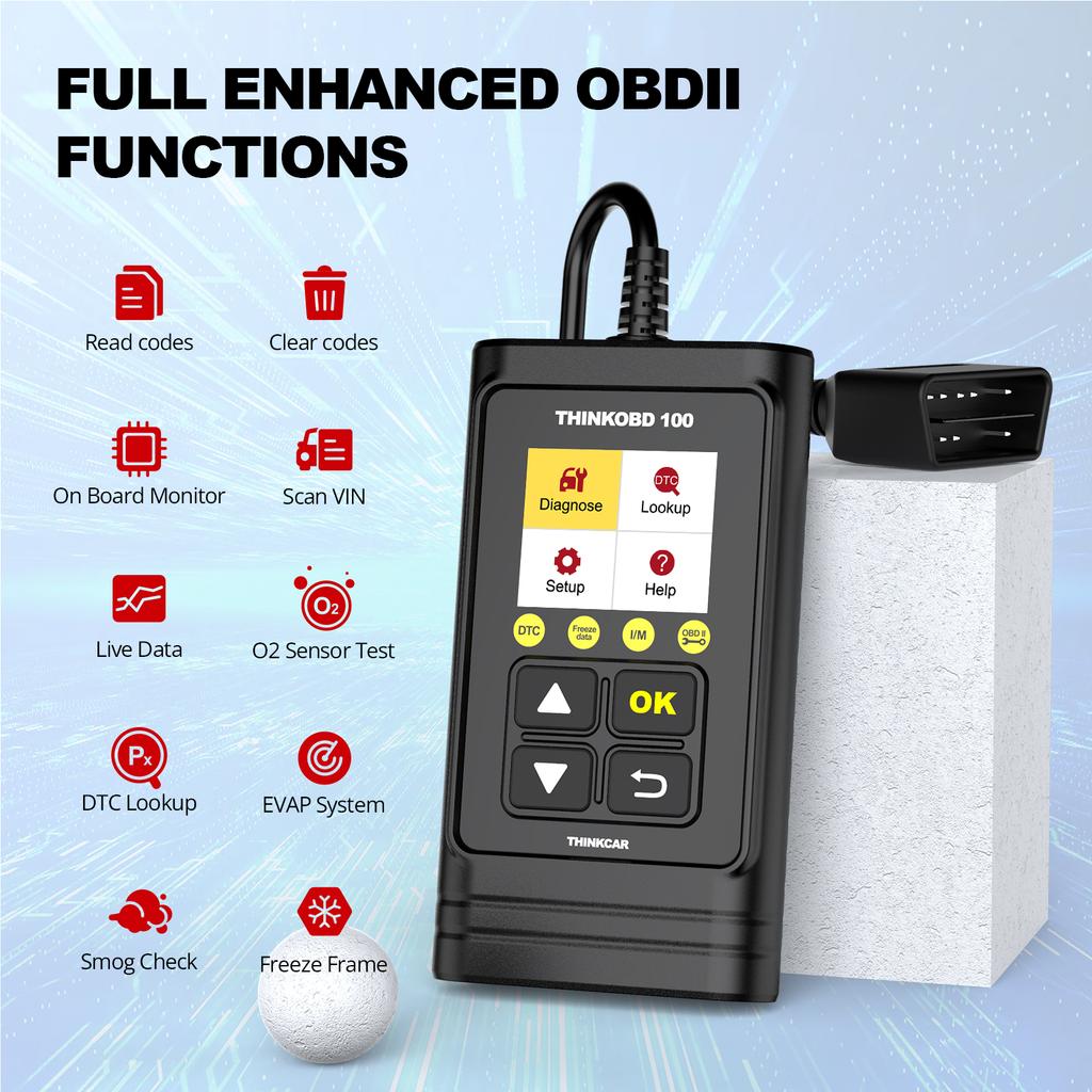 THINKCAR THINKOBD 100 Auto OBD2 skener Čtečka chybových kódů auta Vymazání kódu Test emisí 10 režimů OBD 2 funkce Autodiagnostika
