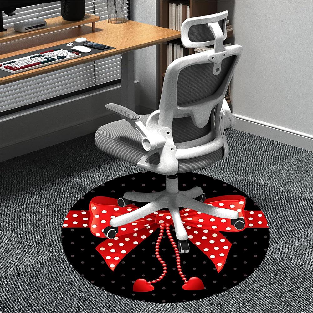 1pc Polka Dot Bow Office Round Rug, Carpet for Office, Gaming, Lightweight Round Floor Mat yy260208035