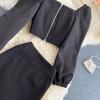 Autumn Retro Square Collar Temperament Bubble Sleeve Top Short High Waist Half-Body Skirt Celebrity Temperament Two-Piece Suit