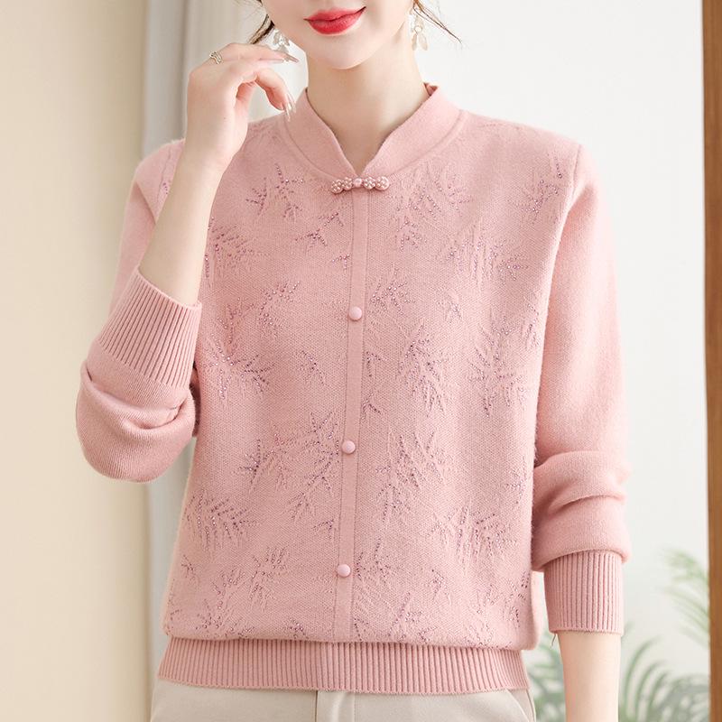 Stylish Fleece-Lined Knitwear for Middle-Aged Women 40-60, Thickened Ancient Style Clothing.