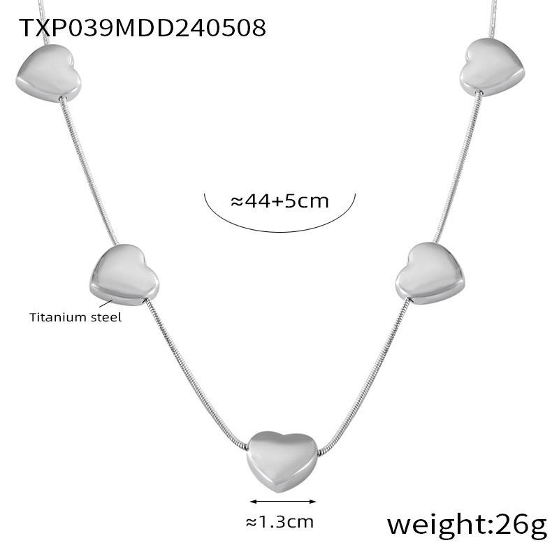 Korean Minimalist Snake Chain Heart Pendant Titanium Steel Jewelry Set