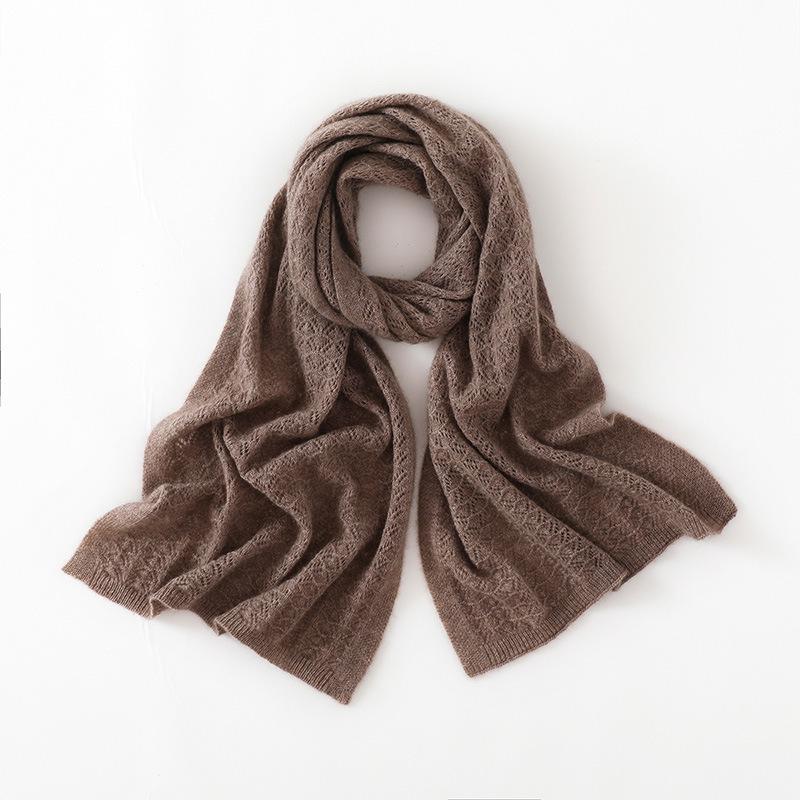 2025 Cashmere Women's Solid Color Knit Shawl: Hollowed-out Long Scarf and Neck Protector for Autumn/Winter