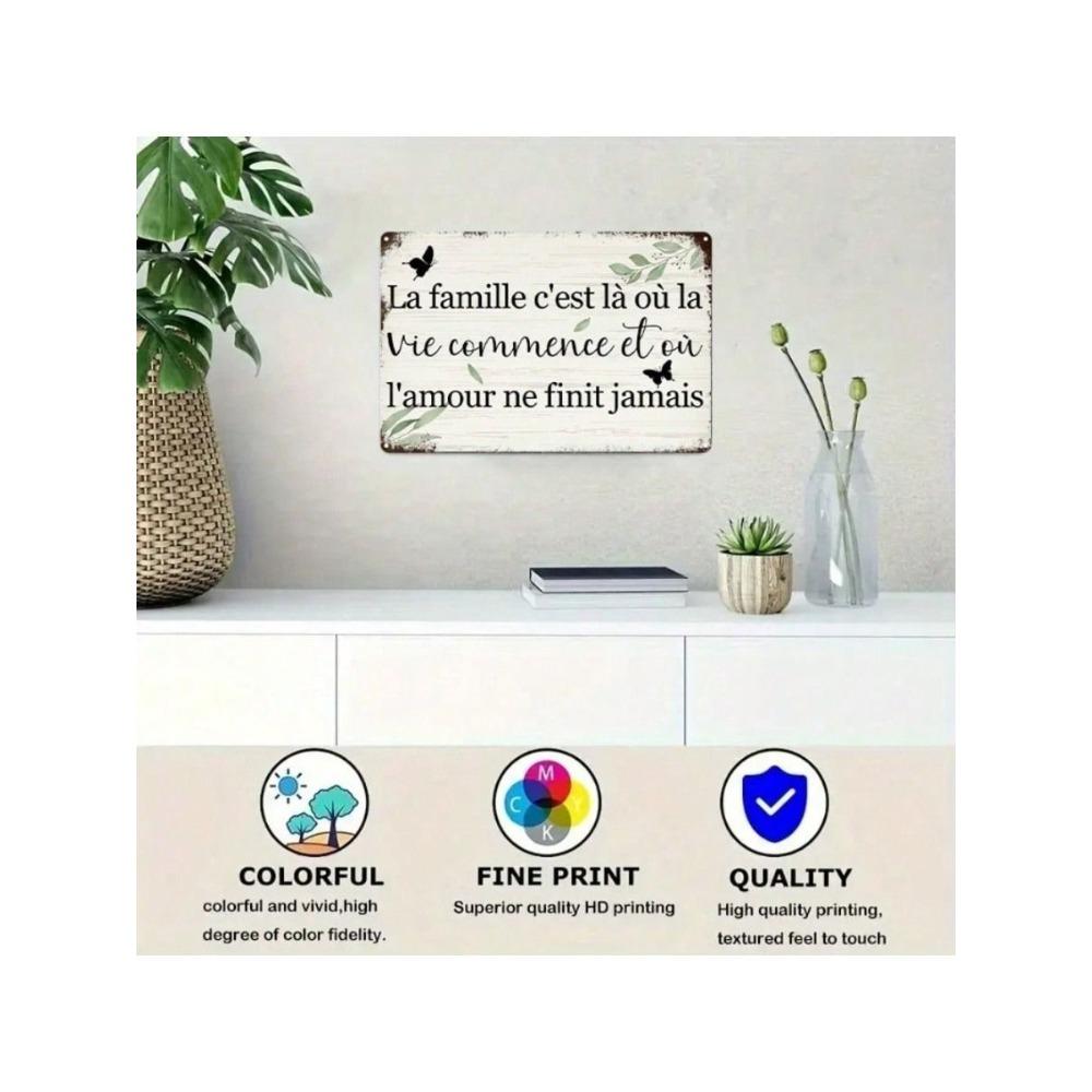 Metal Wall Art Poster Family Quote Green Leaves Living Room Decor