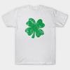 Men Black Print T-shirt Green Four Leaf Clover Distressed No-Cut Transfer Paper Print Cotton Tshirt