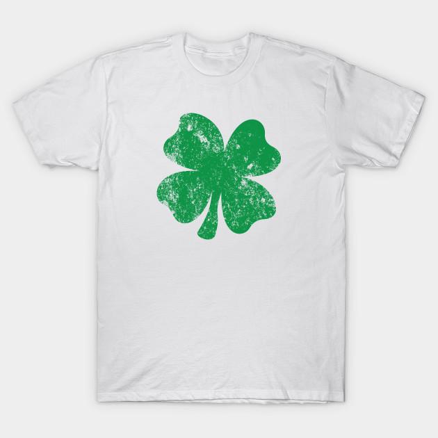 Men Black Print T-shirt Green Four Leaf Clover Distressed No-Cut Transfer Paper Print Cotton Tshirt S