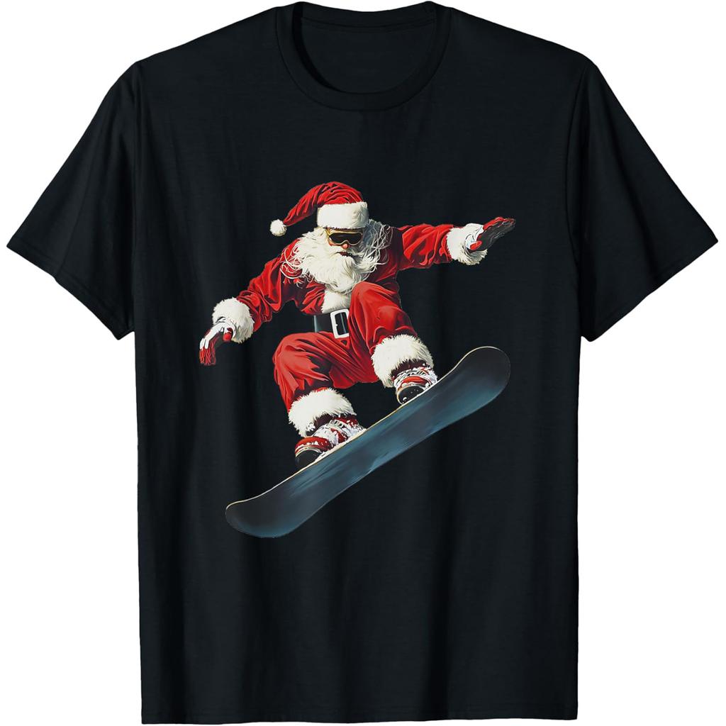 Christmas Santa Snowboard Snowboarding Snowboarder T-shirts Men Casual 100% Cotton Oversized Crewneck Collar Hip Hop T Shirt