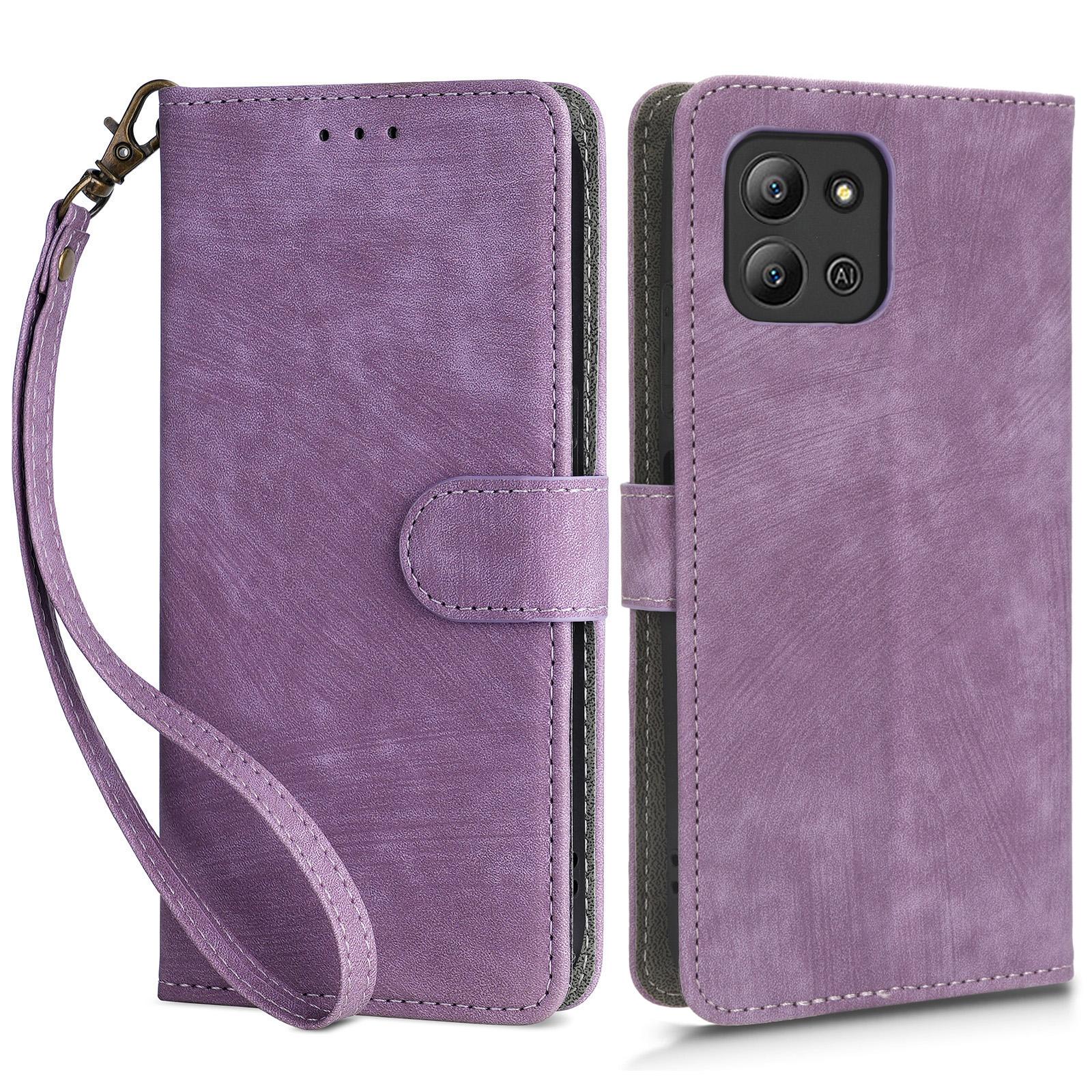 

For Infinix Hot 11 2022 4G X675 PU Leather Stand Anti-Drop Phone Case RFID Blocking Wallet Cover with Hand Strap Purple
