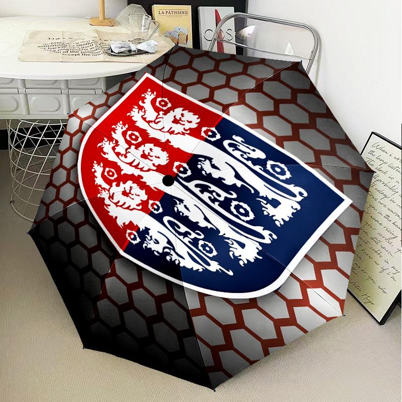 1 Stück England Fußballwappen Aufdruck Regenschirm Faltbarer Regenschirm, Automatischer Regenschirm 8-Rippen für Reisen, Camping Fan Geschenke Weihnachtsgeschenke