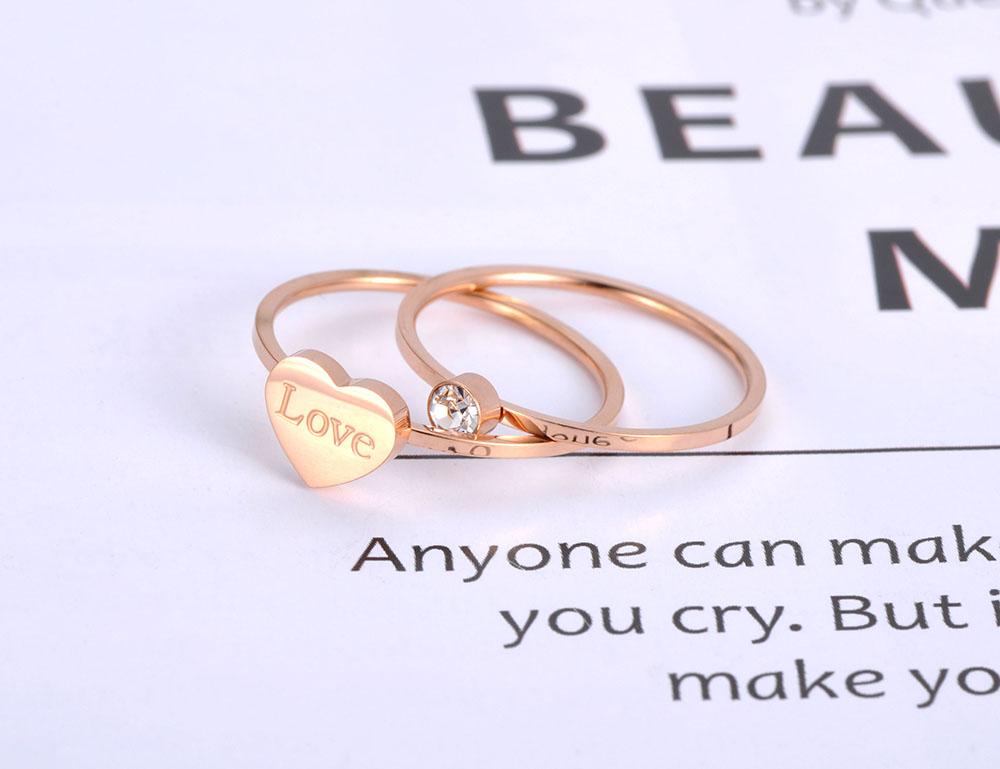 JeeMango Trendy 2 In 1 Titanium Stainless Steel Love Heart Ring Rose Gold Color CZ Crystal Anniversary Rings For Women JR19026