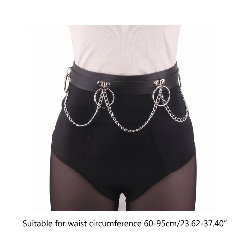 Gothic Waist Chain Alloy and PU Leather Body Chains with Rounded Circle Decor Body Straps Accessories for Women and Girl