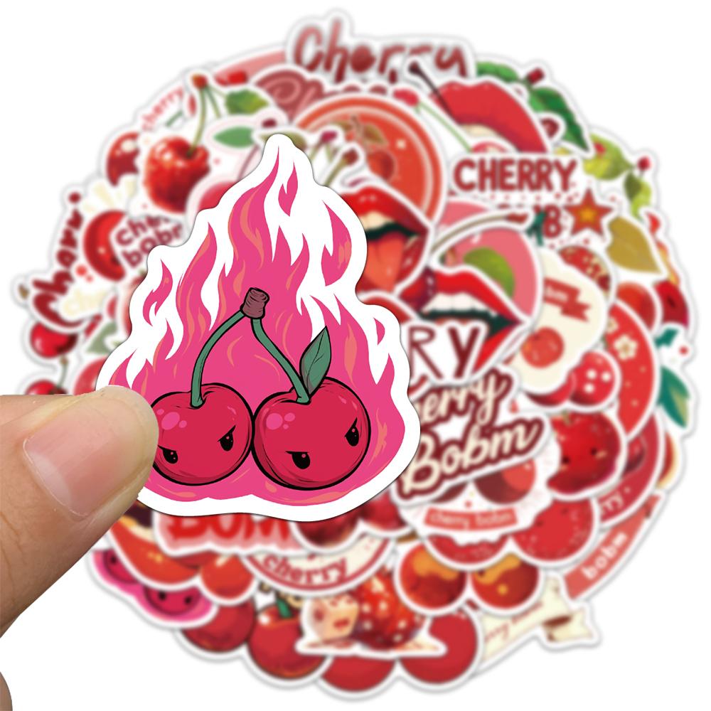 50PCS Fruit Cherry Sticker Red Cute Handheld Phone Case Laptop Luggage Waterproof Sticker