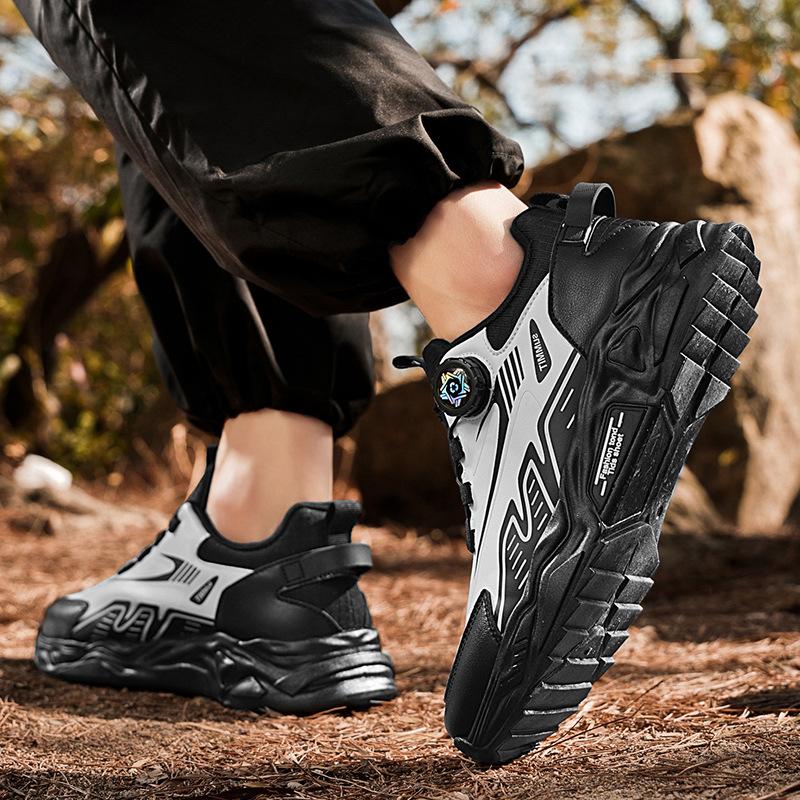 Spring and Summer Rotating Buckle Sports Shoes Leather Mesh Breathable Thick-soled Casual Men's Shoes Outdoor Non-slip and Wear-resistant Running Sho