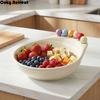 Decoration Fruit Bowl with Fork Geometric Pattern ABS Fruit Serving Plate Large Capacity With Fruit Fork Snack Plate